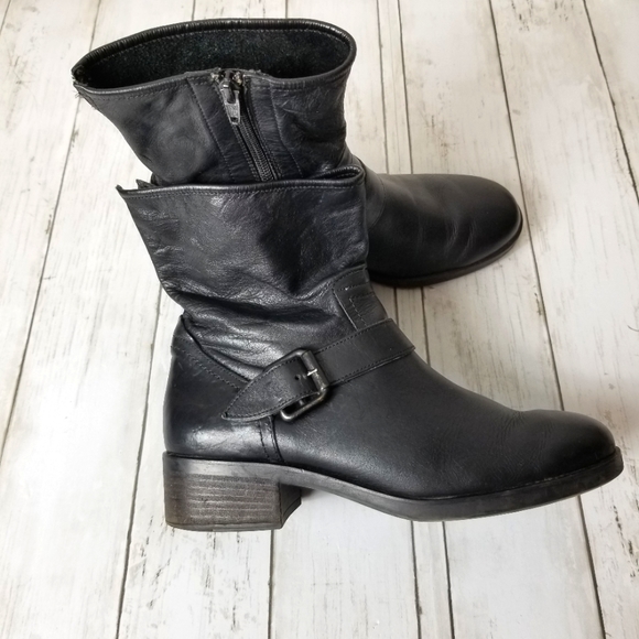 Paul Green Leather Moto Buckle Heel Ankle Boots